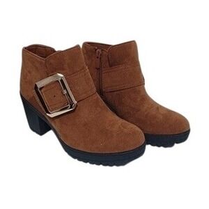 Women's Fashion Buckle Cuff Combat Chunky Heel Ankle Booties color tan